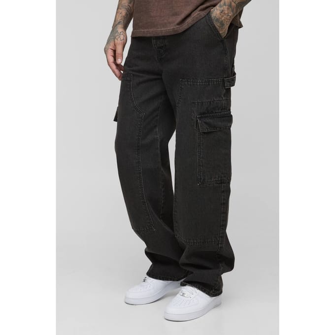 Hoge ontspannen pasvorm Carpenter Cargo Jeans | Washed Black | Size 30