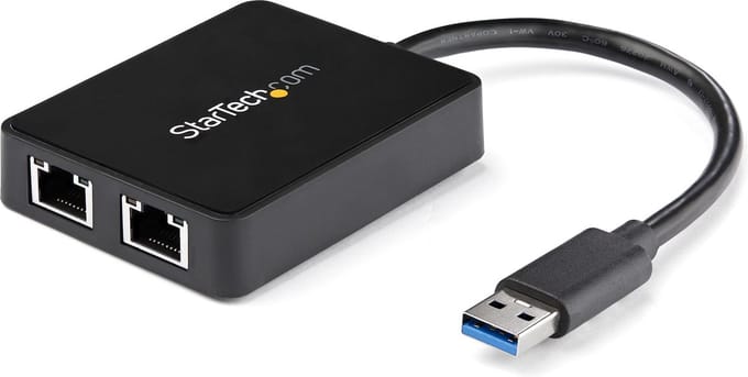 StarTech.com USB32000SPT USB 3.0 to Dual Port Gigabit Ethernet Adapter w/ USB Port 10/100/1000 Mbps USB Gigabit LAN Network NIC Adapter