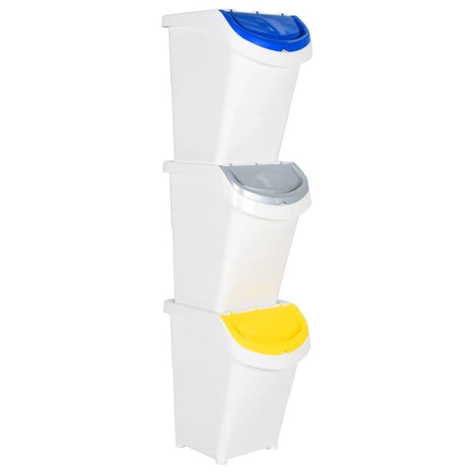 vidaXL - Afvalbakken - met - deksels - stapelbaar - 3 - st - PP - 120 - L - wit