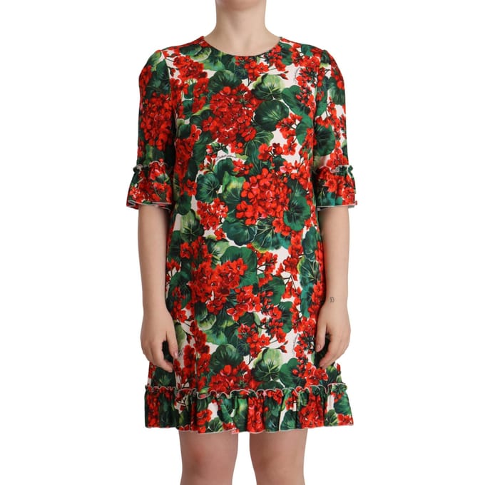 Dolce & Gabbana Dames Multikleuren Rode Bloemen Shift Gown Jurk