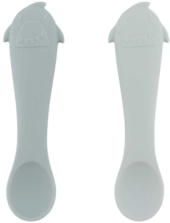 Trixie | Eerste Babylepels 2-pack – Mr. Shark – Zachte siliconen – Gemakkelijk vast te pakken – 4m+