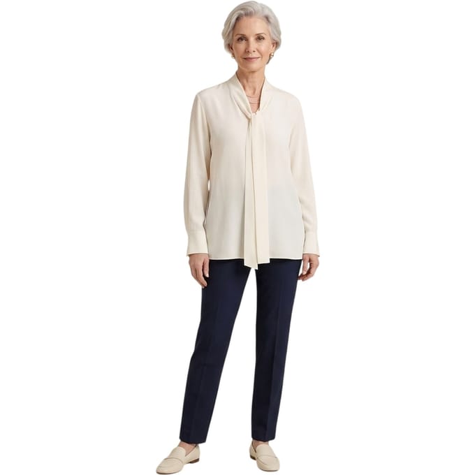 Boss Damesblouse met lange mouwen en strik in de hals (Wit)