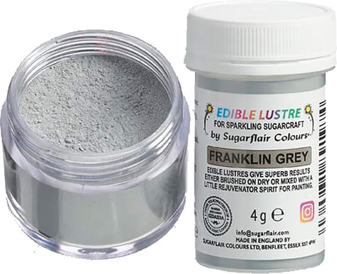Sugarflair Eetbare Glanspoeder - Franklin Grey - 4g - Voedingskleurstof