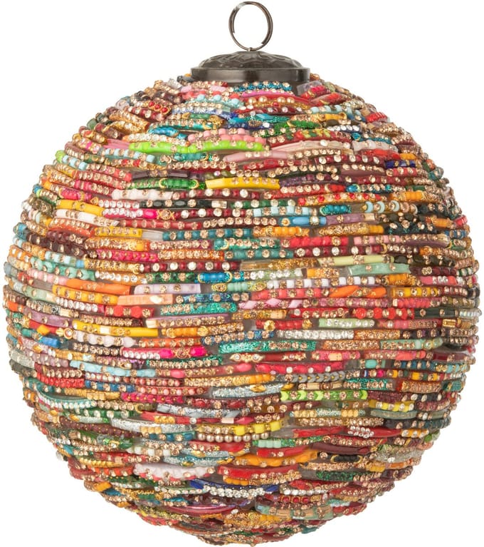 J-Line kerstbal Kralen - glas - rood/goud - large