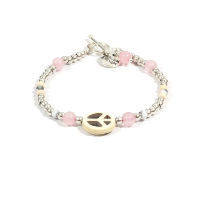 Heaven Eleven - dames - Armband - zilver - plating - rozequartz - wit - peace