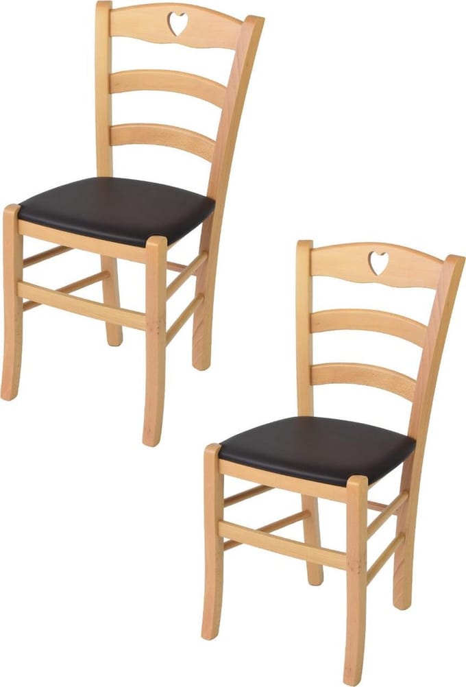 Tommychairs Cuore - Eetkamerstoelen - Set van 2 - Naturel - Kunstleer & Hout