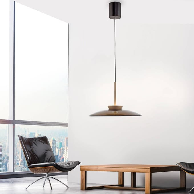 LED hanglamp PURE E-Moon brons, amberglas (donker), Ø50cm