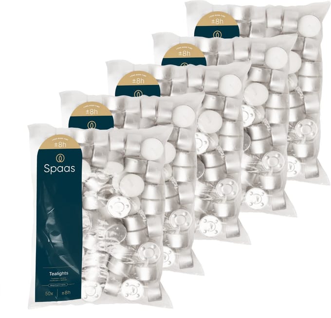 Spaas Theelichten Kaarsen Grootverpakking - Wit - circa 8u - Ø3,9cm - 250 stuks