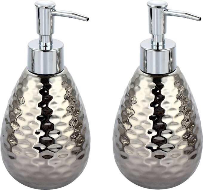 MSV Zeeppompje/dispenser - 2x - Phoenix - keramiek - zilver kleur - 8 x 17 cm - 260 ml