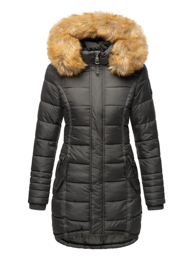 Navahoo Dames Winterjas Papaya – Getailleerd, Warm & Met Afneembare Bontkraag