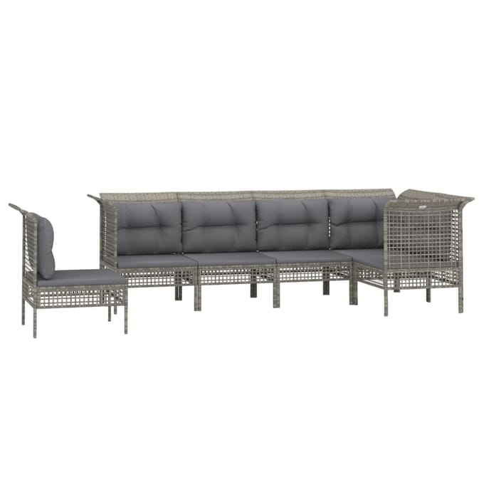 vidaXL - 6-delige - Loungeset - met - kussens - poly - rattan - grijs