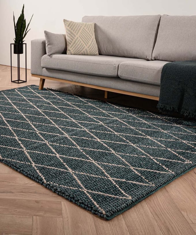 Wollen vloerkleed - Vinduer petrol/grijs 160x230
