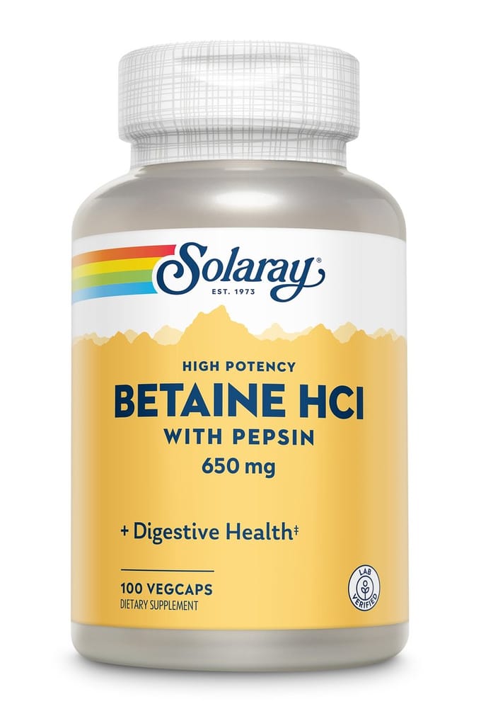 Solaray Betaine HCl 650 mg + Pepsin - 100 capsules