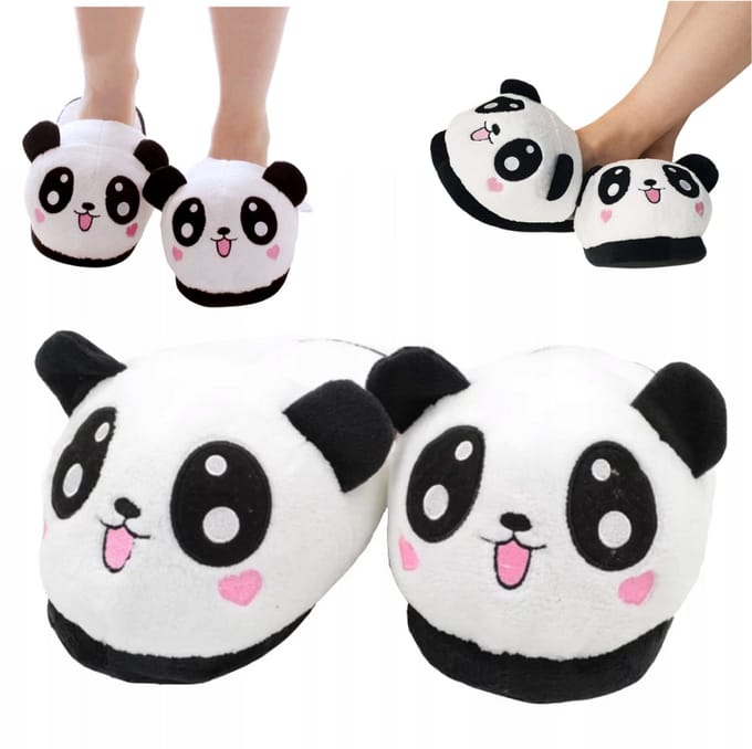 Onesies Panda Serie - Pluche Pantoffels - Maat 36-41 - Zwart/Wit - Antislip