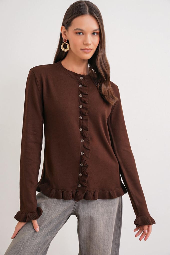 Franje Geribbelde Brei Cardigan