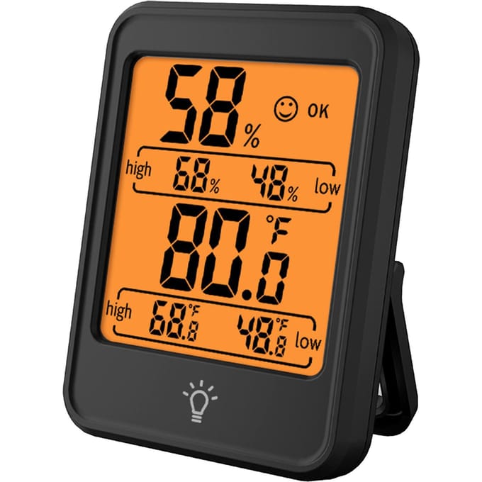 Digitale hygrometer, thermometer, binnentemperatuur- en vochtigheidsmeter, monitormeter met groot LCD-scherm zwart