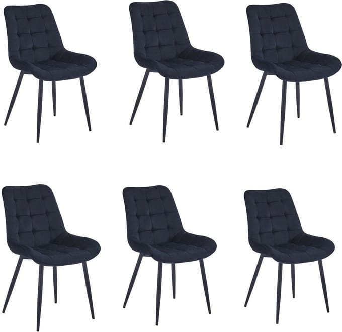 Colenis® - Quadra Eetkamerstoel - Set Van 6 - Zwart - Fluweel - Industrieel