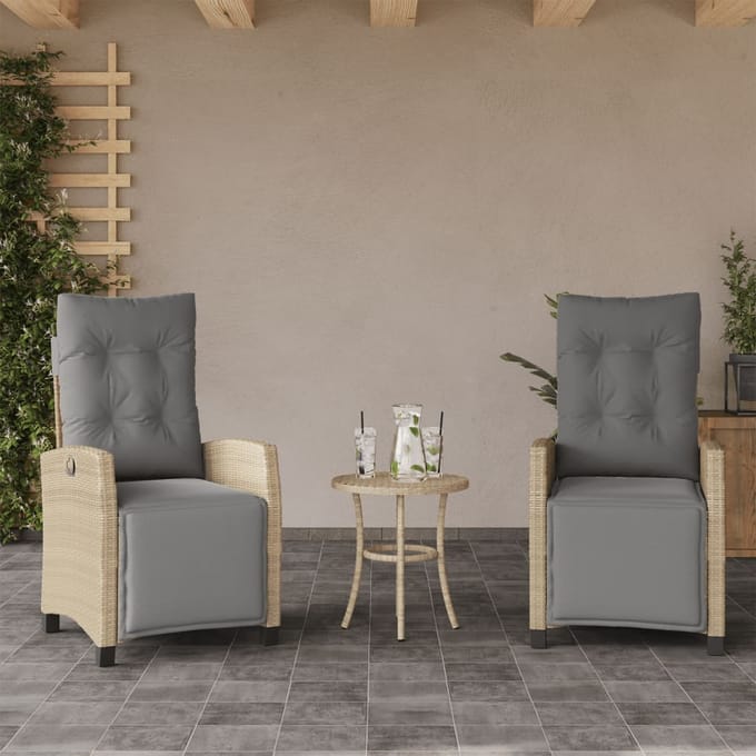 vidaXL - Tuinstoelen - 2 - st - verstelbaar - voetensteun - poly - rattan - beige - mix
