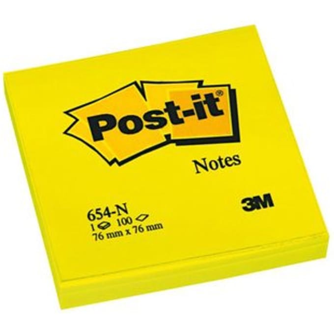 Post-it® Notes, Neon Geel, 76 x 76 mm, 100 Blaadjes/Blok