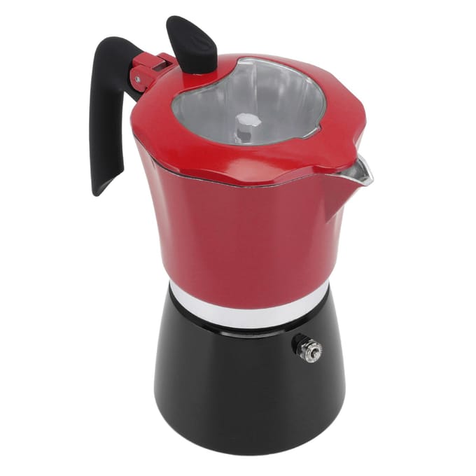 Koffiezetapparaat voor op het fornuis Aluminium Draagbare Koffiezetpot met Transparant Deksel voor Reizen rood zwarte kleur