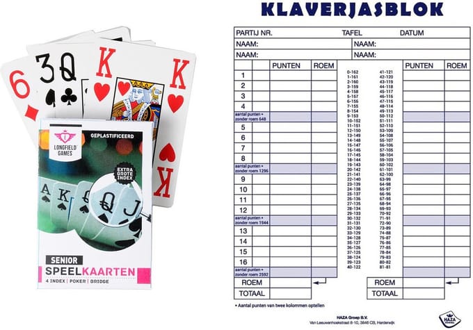 Engelhart - 2 pakjes senioren speelkaarten met Scoreblok Klaverjassen