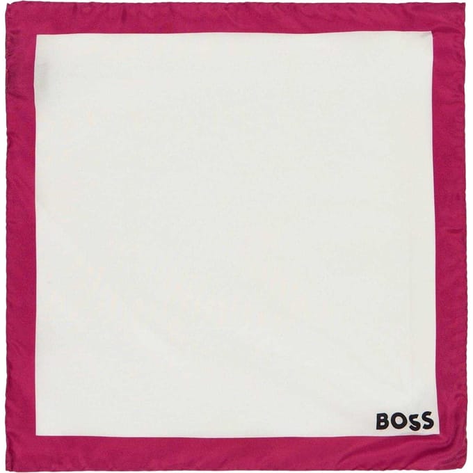 Boss Pocketdoekje met rand (Wit/Fuchsia)