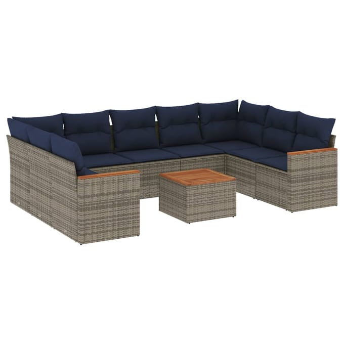 vidaXL - 10-delige - tuinbankset - met - kussens, - grijs - polyrotan