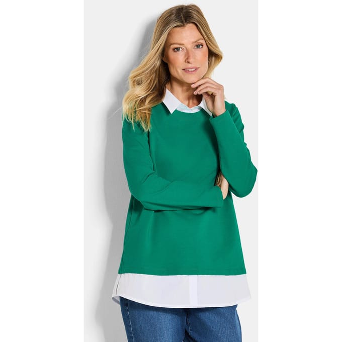 Sweatshirt in 2-in-1-look - groen / wit - Gr. 24 van Goldner Fashion