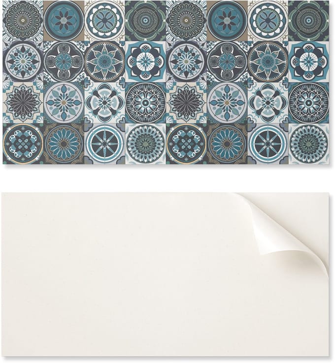 Zelfklevend vinylpaneel met print, 100x50 cm, mozaïek- en ruitpatroon.
