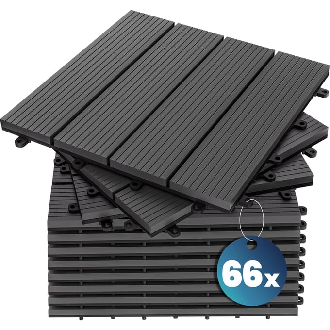WPC Tegels 30x30 cm Set van 66 - 6m² Plug-In Systeem Drainage Antraciet
