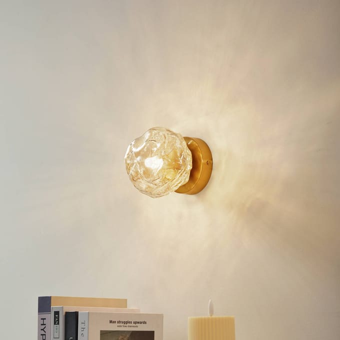 Lindby - wandlamp - 1licht - Glas, ijzer - G9 - amber, messing