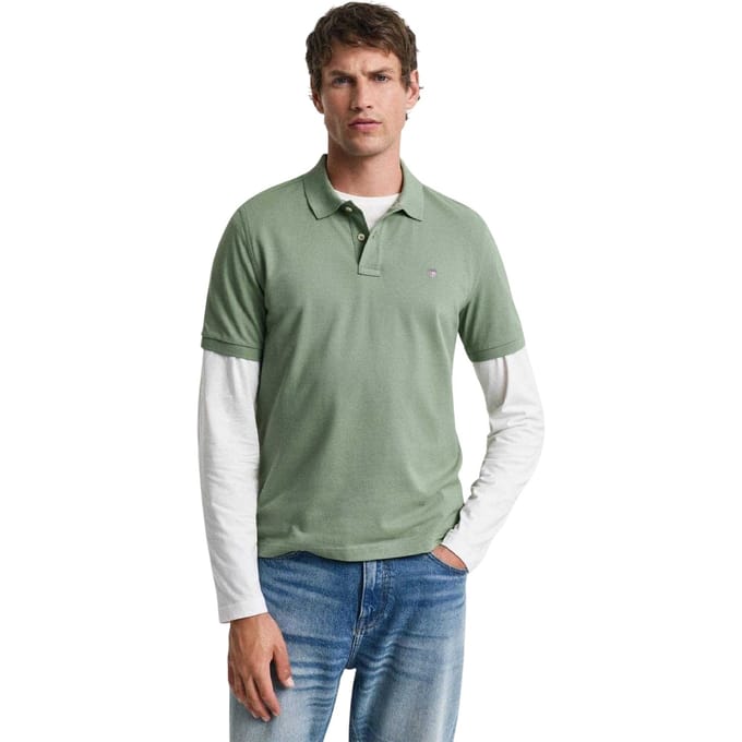 Gant Effen herenpoloshirt met normale pasvorm (Groen)