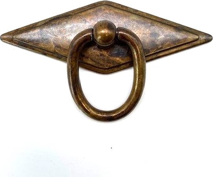 Ringgreep Messing Antiek Ruit Groot 91x32mm