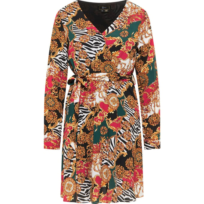 Faina midi-jurk Dames Rood Veelkleurig