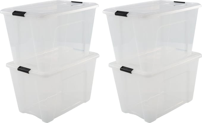 IRIS Topbox Opbergbox - 60L - Kunststof - Transparant/Zwart - Set van 4