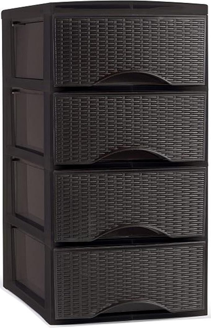 Plasticforte Ladeblok - 4 lades - kunststof - bruin - rotan - bureau organizer - 26 x 37 x 49 cm