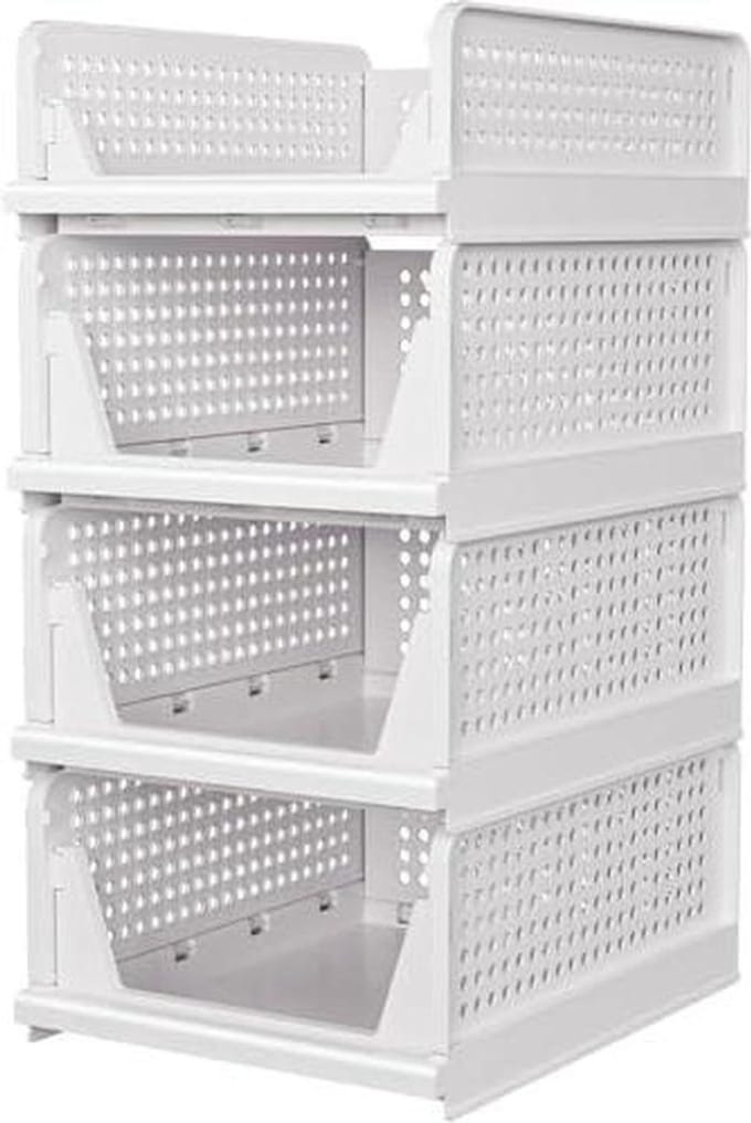 Stapelbare opbergdozen - Opvouwbare bakken - Ruimte ordenen - Ruimtebesparend ontwerp - 4 stuks - Wit