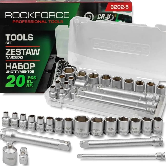 Rockforce - Gereedschapset - 3/8" Nasadek Set - 20 Delig - Adapter en Verlengers