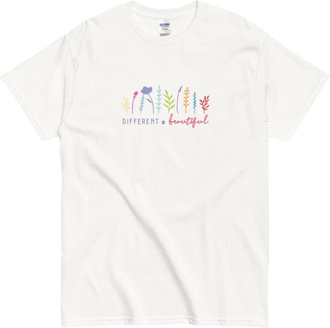 Dames en Heren Tshirt - Quote Different is Beautiful - Bloemen - Wit - M
