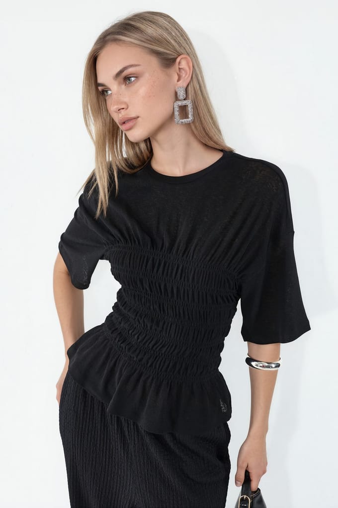 Dames Effen Crepe Ruffles Blouse