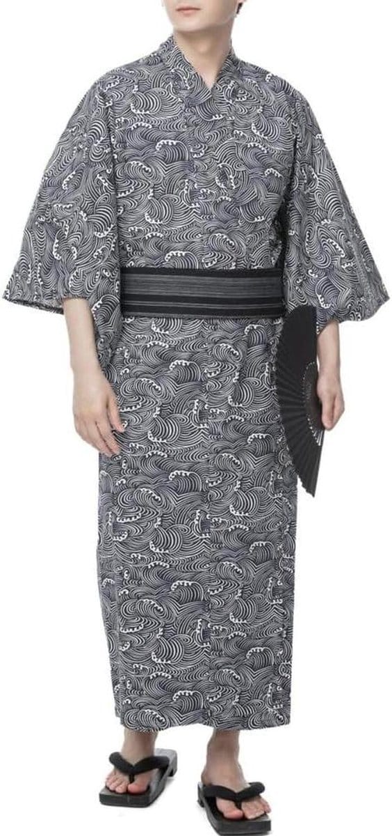 Japanse Kimono Heren - Yukata Badjas - Ontspannen Thuis - Traditioneel Design - One Size - Blauw