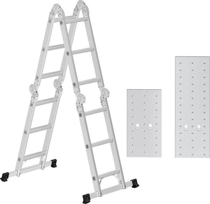SONGMICS - Ladder - Multifunctionele - 12 Treden - Met 2 Steigerplanken - Draagvermogen 150 kg
