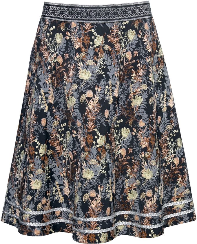 Ulla Popken - Dames - jacquard midirok A-lijn elastische tailleband glitterkoord - Zwart - Maat 54
