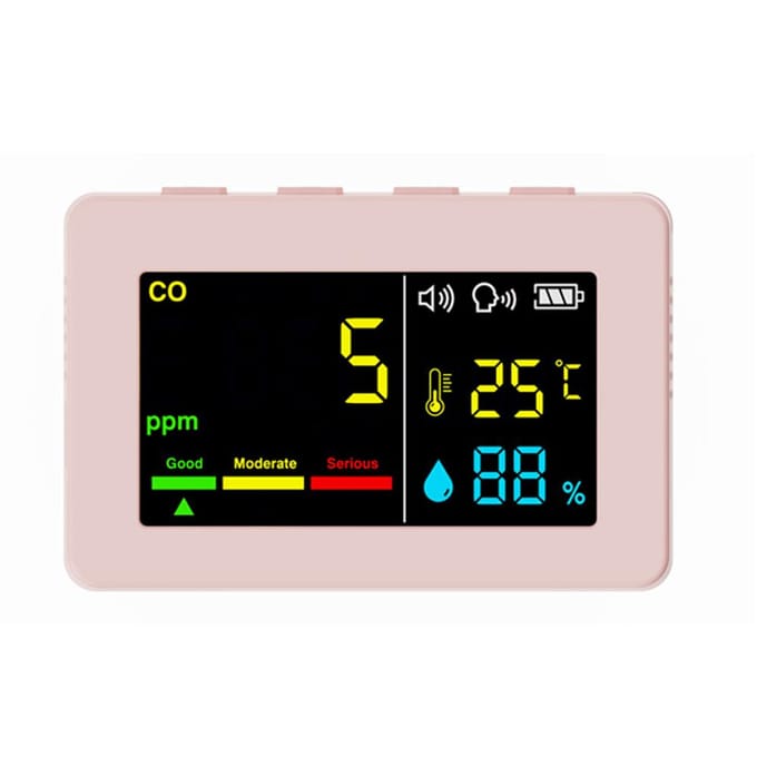 Mètre de qualité de l'air portable 3en1 Testeur de CO Température et Humidité Écran Couleur Monoxyde de Carbone rose