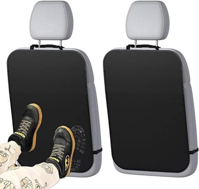 2-Delige Seat Protector Car Rugleuning, Rugleuning Protector Car Kids, Autostoel Protector, Auto Rugleuning Protector, Auto Seat Protector Met Klittenband (Zwart)