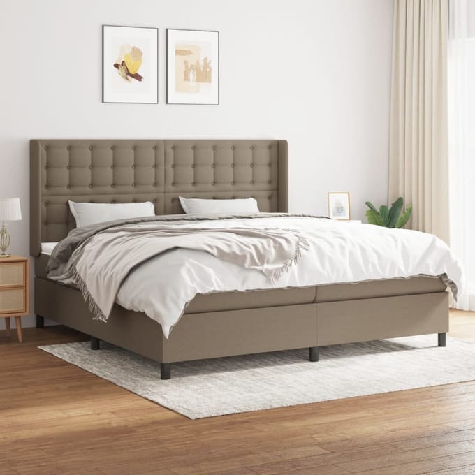 vidaXL - Boxspring - met - matras - stof - taupe - 200x200 - cm