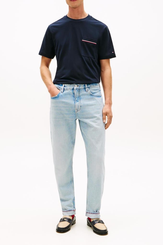 Tommy Hilfiger Global Stripe Pique T-shirt Desert Sky Größe: M | Basic T-Shirts Outlet | Herren