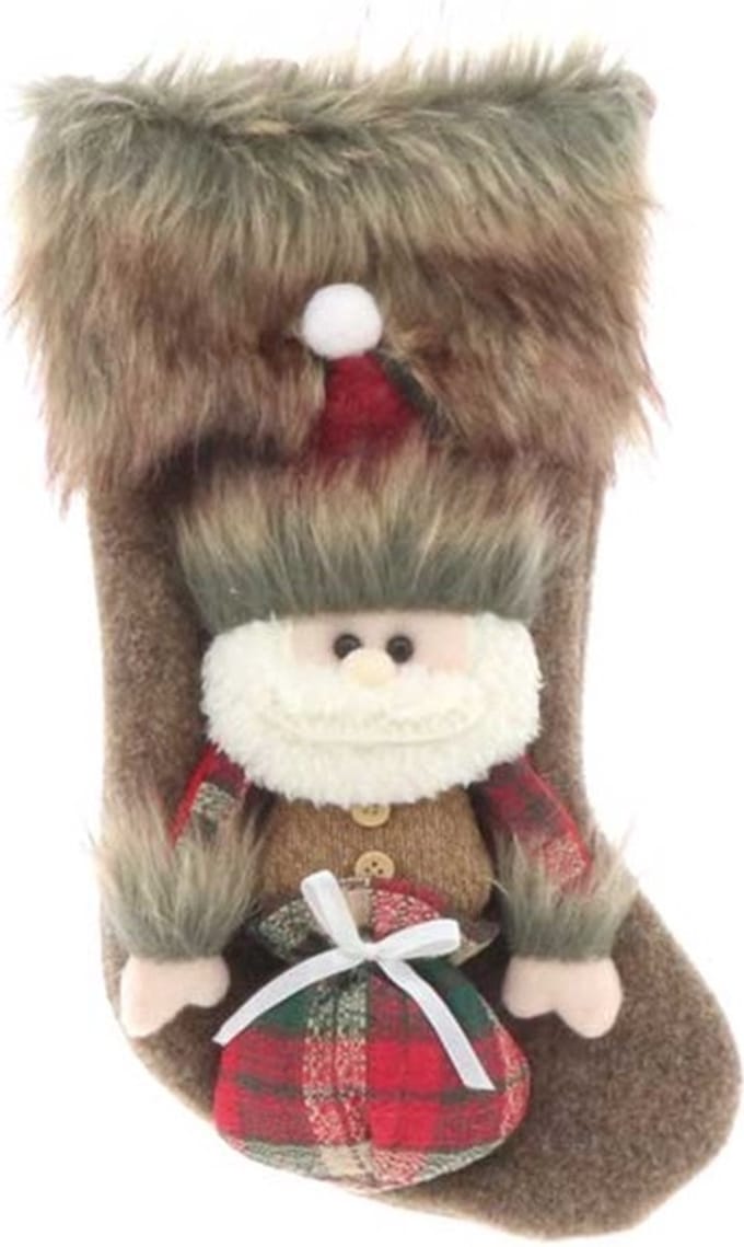 Luxe 3D Kerstsok | Stocking Vidar 17x34cm brown santa