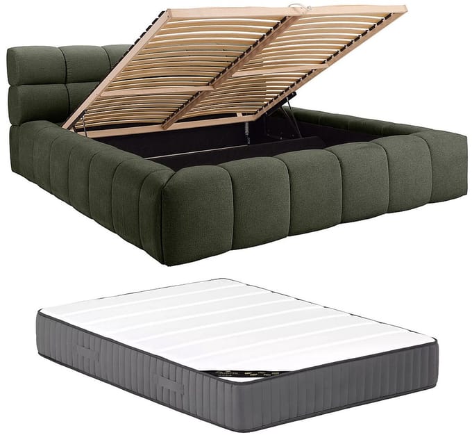 Vente-unique Bed met opbergruimte stof groen 160 x 200 cm