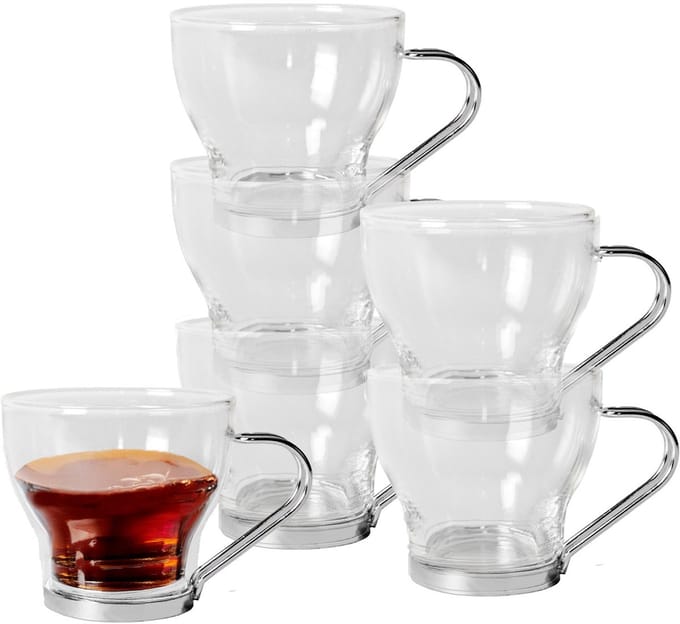Gerimport theeglazen set - 6x stuks - 170 ml - RVS - met oor/handvat